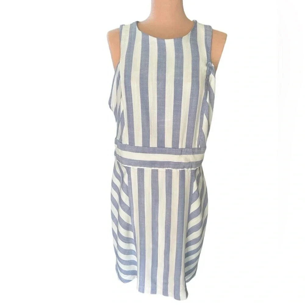 Zach & Rachel Sleeveless Striped Mid Dress White and Blue Size 14